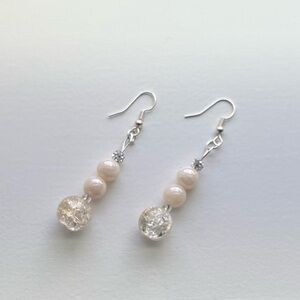 Elegant Silver and Cream Beaded Earrings